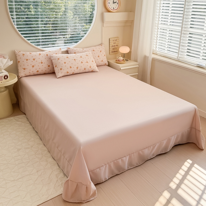 91家纺网 家纺一手货源 找家纺 爱多多家居 2026新款双层纱针织棉印花四件套 南瓜派