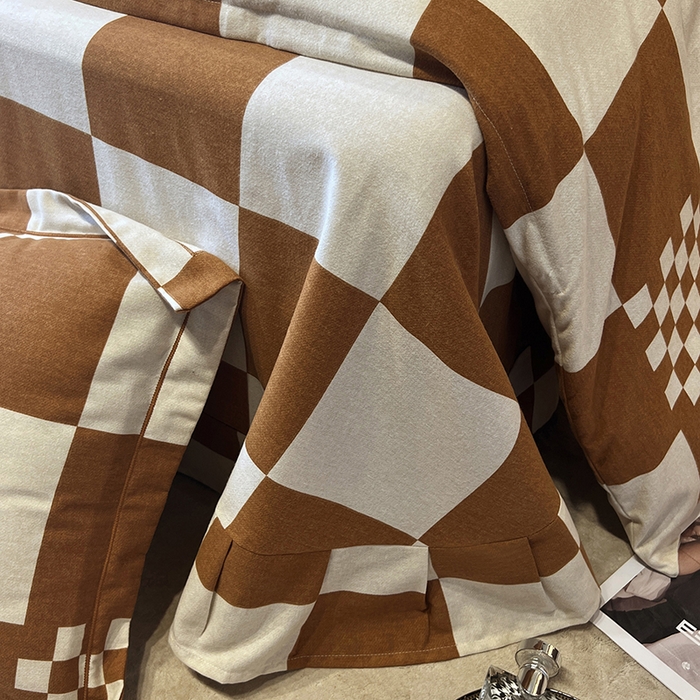 91家纺网 家纺一手货源 找家纺 塞纳 2026新款铂金暖绒加厚磨毛四件套 棋盘格-桔