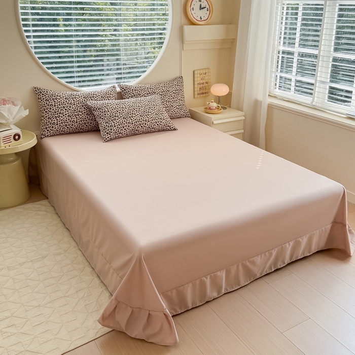 91家纺网 家纺一手货源 找家纺 爱多多家居 2026新款双层纱针织棉印花四件套 小豹纹