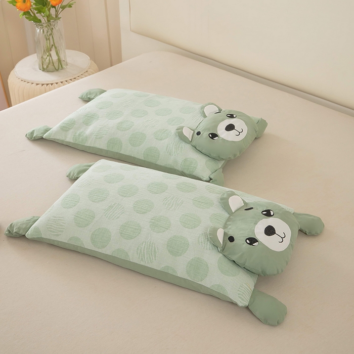 91家纺网 家纺一手货源 找家纺 （总）梦莱家纺 2026新款波点熊水洗棉麻荞麦枕