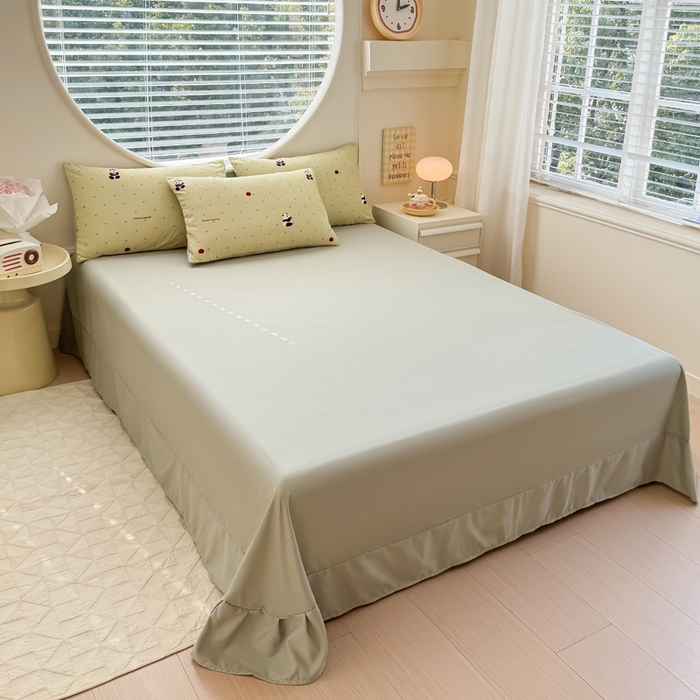 91家纺网 家纺一手货源 找家纺 爱多多家居 2026新款双层纱针织棉印花四件套 熊猫绿