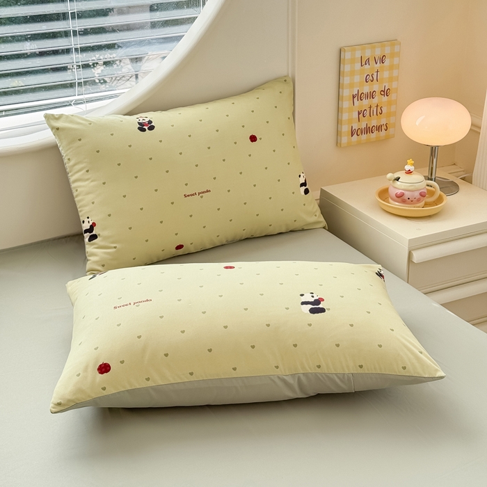 91家纺网 家纺一手货源 找家纺 爱多多家居 2026新款双层纱针织棉印花四件套 熊猫绿