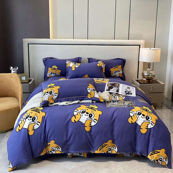 91家纺网 家纺一手货源 找家纺 塞纳 2026新款铂金暖绒加厚磨毛四件套 小老虎