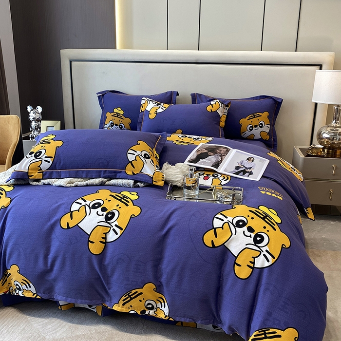 91家纺网 家纺一手货源 找家纺 塞纳 2026新款铂金暖绒加厚磨毛四件套 小老虎