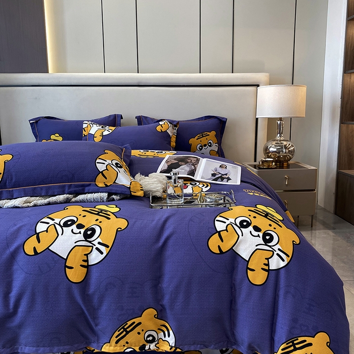 91家纺网 家纺一手货源 找家纺 塞纳 2026新款铂金暖绒加厚磨毛四件套 小老虎