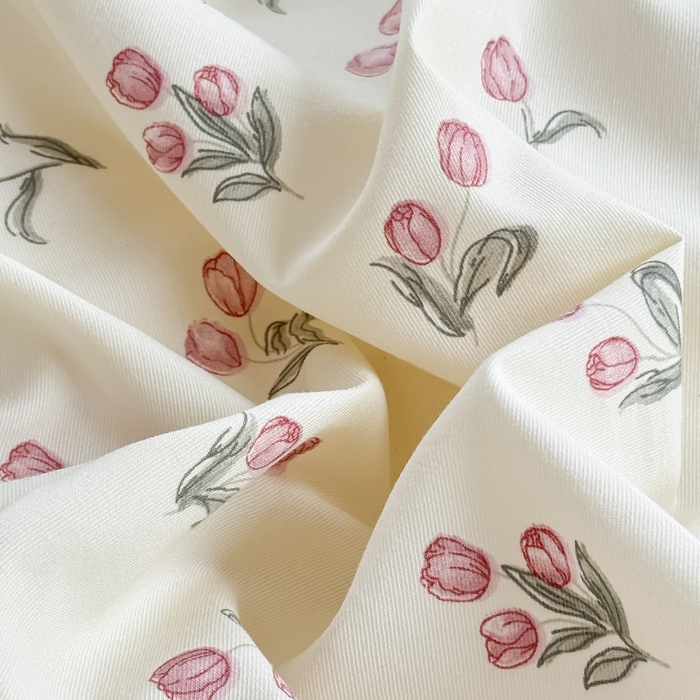 91家纺网 家纺一手货源 找家纺 爱多多家居 2026新款双层纱针织棉印花四件套 郁金香