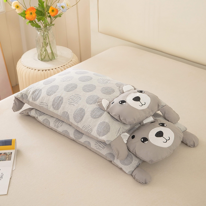 91家纺网 家纺一手货源 找家纺 梦莱家纺 2026新款波点熊水洗棉麻荞麦枕 波点熊-灰