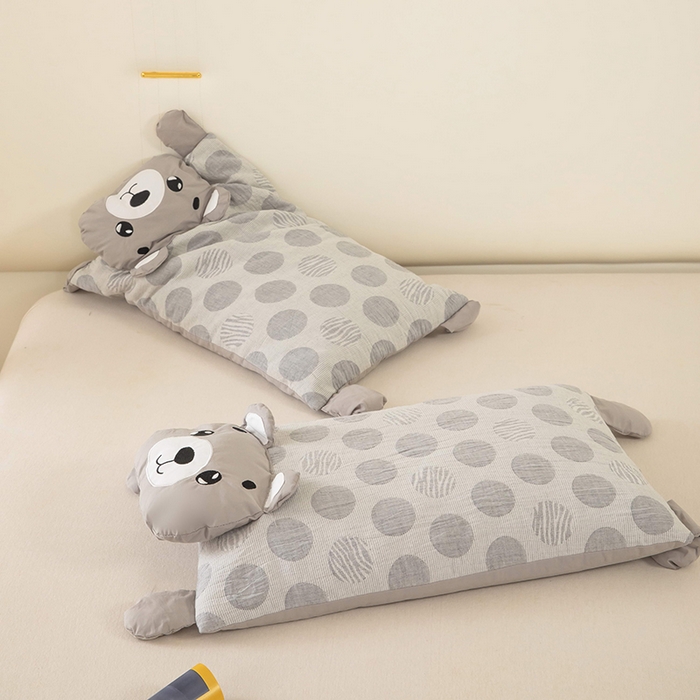 91家纺网 家纺一手货源 找家纺 梦莱家纺 2026新款波点熊水洗棉麻荞麦枕 波点熊-灰