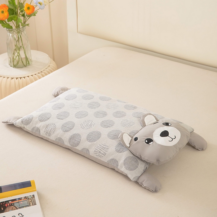 91家纺网 家纺一手货源 找家纺 梦莱家纺 2026新款波点熊水洗棉麻荞麦枕 波点熊-灰