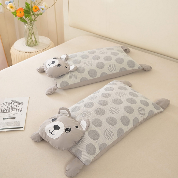 梦莱家纺 2026新款波点熊水洗棉麻荞麦枕 波点熊-灰