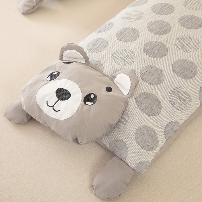 91家纺网 家纺一手货源 找家纺 梦莱家纺 2026新款波点熊水洗棉麻荞麦枕 波点熊-灰