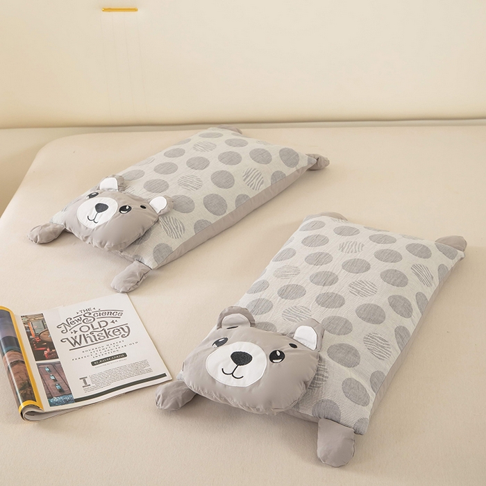 91家纺网 家纺一手货源 找家纺 梦莱家纺 2026新款波点熊水洗棉麻荞麦枕 波点熊-灰