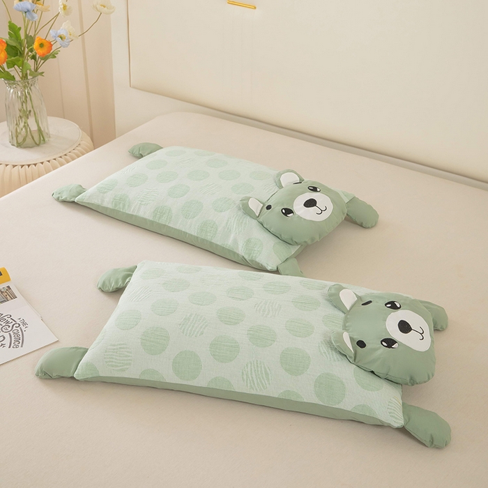 91家纺网 家纺一手货源 找家纺 （总）梦莱家纺 2026新款波点熊水洗棉麻荞麦枕