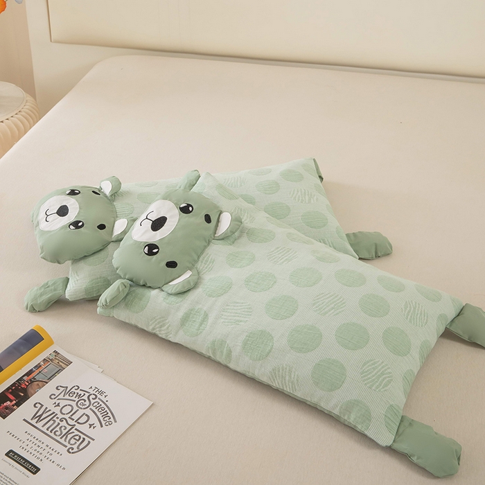 91家纺网 家纺一手货源 找家纺 （总）梦莱家纺 2026新款波点熊水洗棉麻荞麦枕