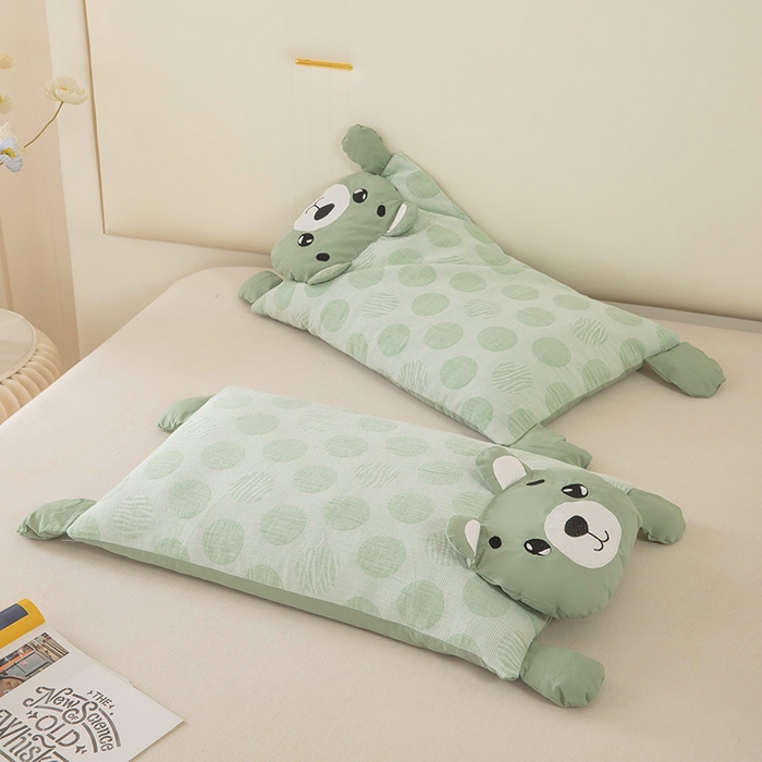 91家纺网 家纺一手货源 找家纺 （总）梦莱家纺 2026新款波点熊水洗棉麻荞麦枕