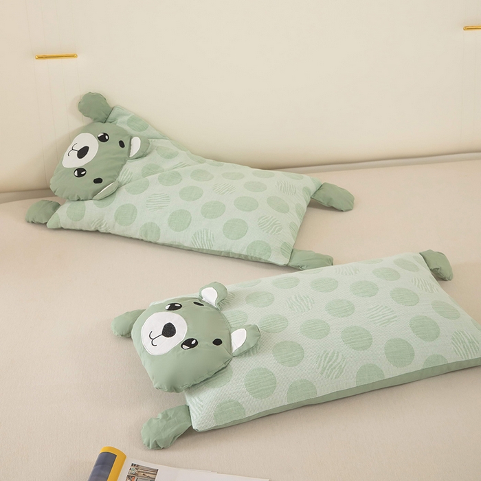 91家纺网 家纺一手货源 找家纺 （总）梦莱家纺 2026新款波点熊水洗棉麻荞麦枕