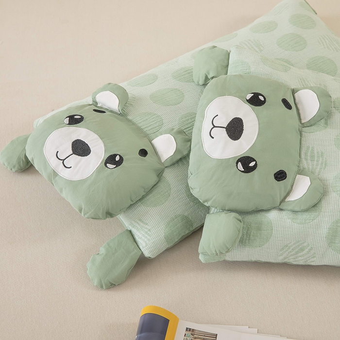 91家纺网 家纺一手货源 找家纺 （总）梦莱家纺 2026新款波点熊水洗棉麻荞麦枕