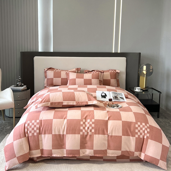 91家纺网 家纺一手货源 找家纺 塞纳 2026新款铂金暖绒加厚磨毛四件套 棋盘格-红