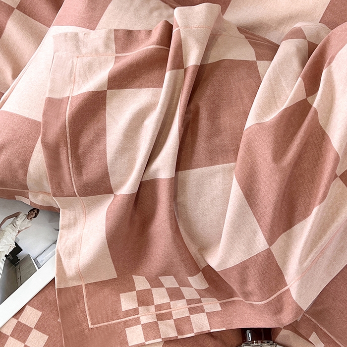 91家纺网 家纺一手货源 找家纺 塞纳 2026新款铂金暖绒加厚磨毛四件套 棋盘格-红