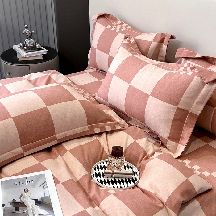 91家纺网 家纺一手货源 找家纺 塞纳 2026新款铂金暖绒加厚磨毛四件套 棋盘格-红