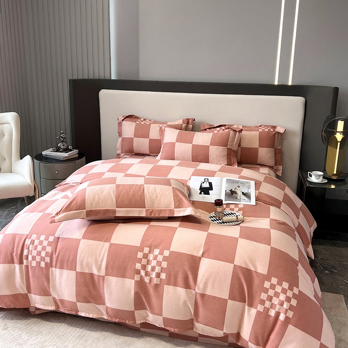 91家纺网 家纺一手货源 找家纺 塞纳 2026新款铂金暖绒加厚磨毛四件套 棋盘格-红