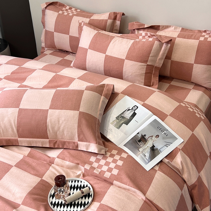 91家纺网 家纺一手货源 找家纺 塞纳 2026新款铂金暖绒加厚磨毛四件套 棋盘格-红