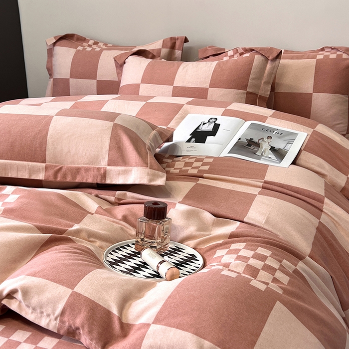 91家纺网 家纺一手货源 找家纺 塞纳 2026新款铂金暖绒加厚磨毛四件套 棋盘格-红