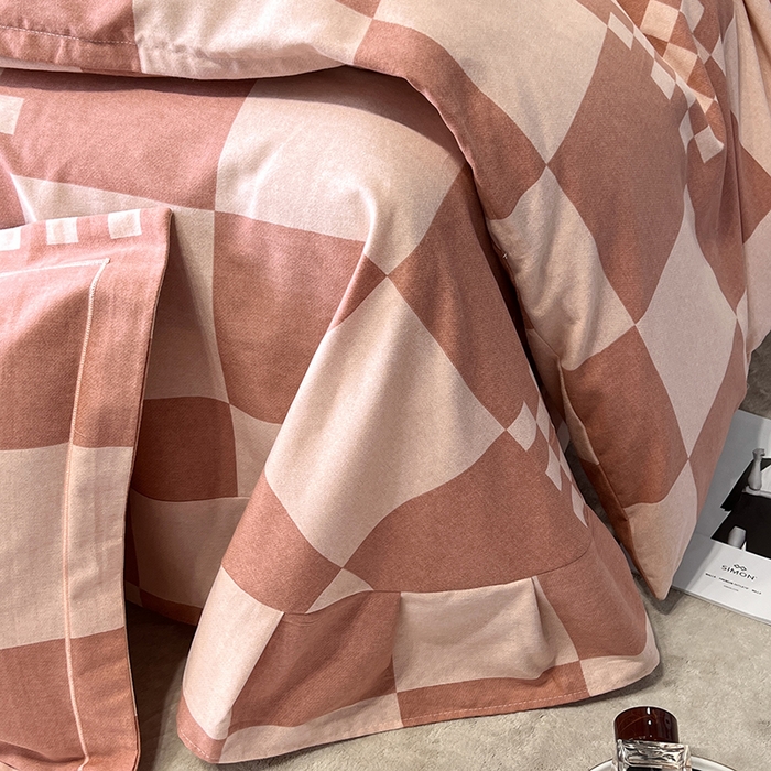 91家纺网 家纺一手货源 找家纺 塞纳 2026新款铂金暖绒加厚磨毛四件套 棋盘格-红