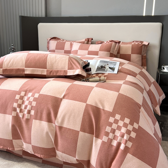 91家纺网 家纺一手货源 找家纺 塞纳 2026新款铂金暖绒加厚磨毛四件套 棋盘格-红