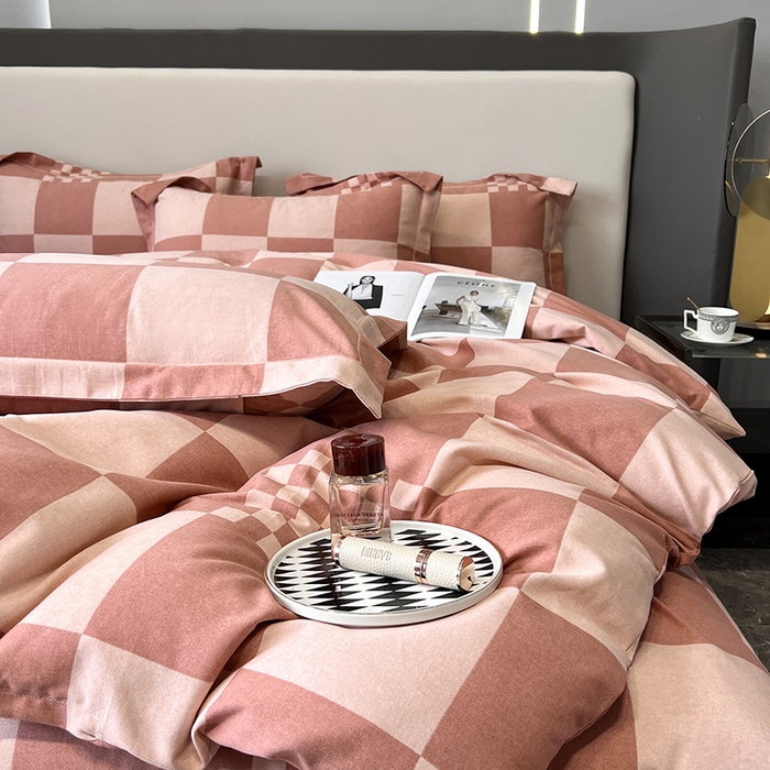 91家纺网 家纺一手货源 找家纺 塞纳 2026新款铂金暖绒加厚磨毛四件套 棋盘格-红