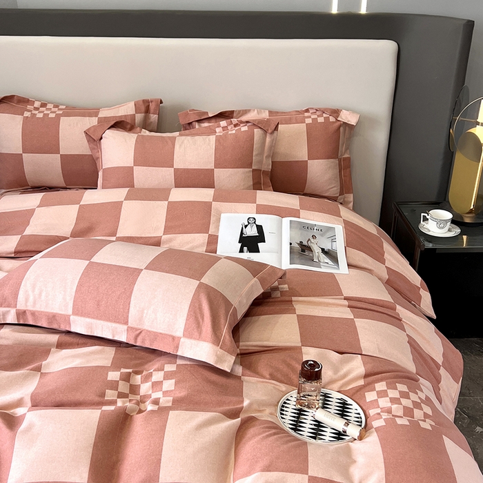 91家纺网 家纺一手货源 找家纺 塞纳 2026新款铂金暖绒加厚磨毛四件套 棋盘格-红