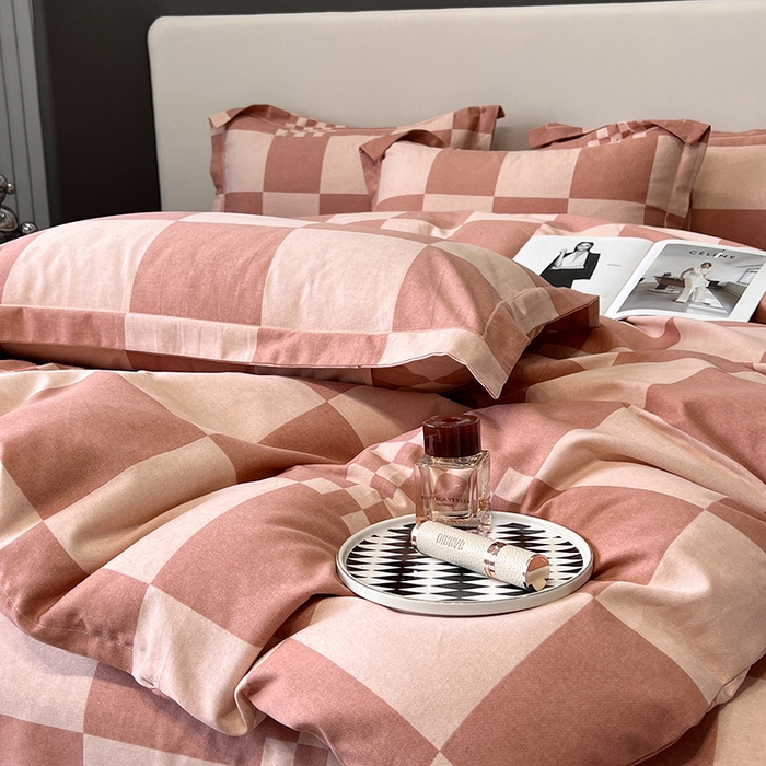 91家纺网 家纺一手货源 找家纺 塞纳 2026新款铂金暖绒加厚磨毛四件套 棋盘格-红