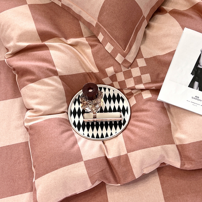 91家纺网 家纺一手货源 找家纺 塞纳 2026新款铂金暖绒加厚磨毛四件套 棋盘格-红