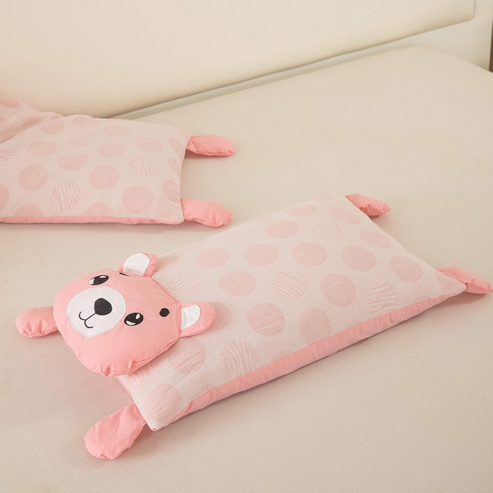 91家纺网 家纺一手货源 找家纺 梦莱家纺 2026新款波点熊水洗棉麻荞麦枕 波点熊-粉