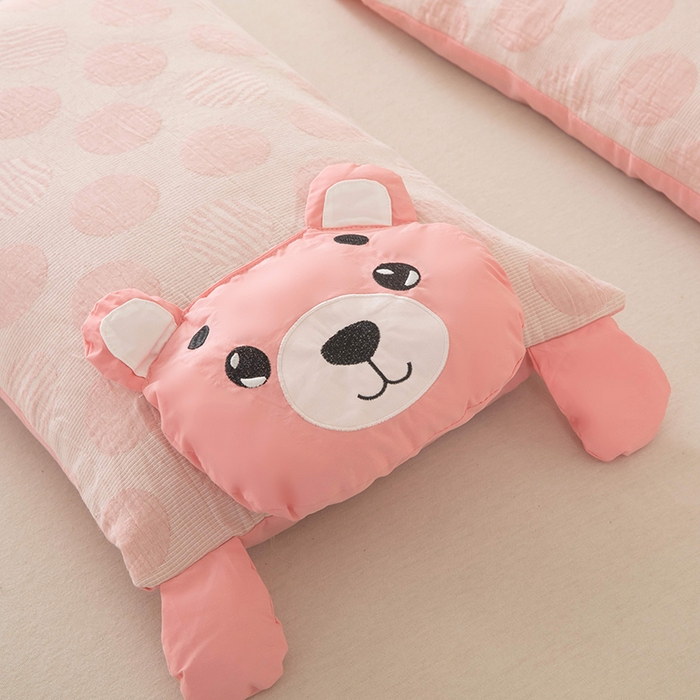 91家纺网 家纺一手货源 找家纺 梦莱家纺 2026新款波点熊水洗棉麻荞麦枕 波点熊-粉