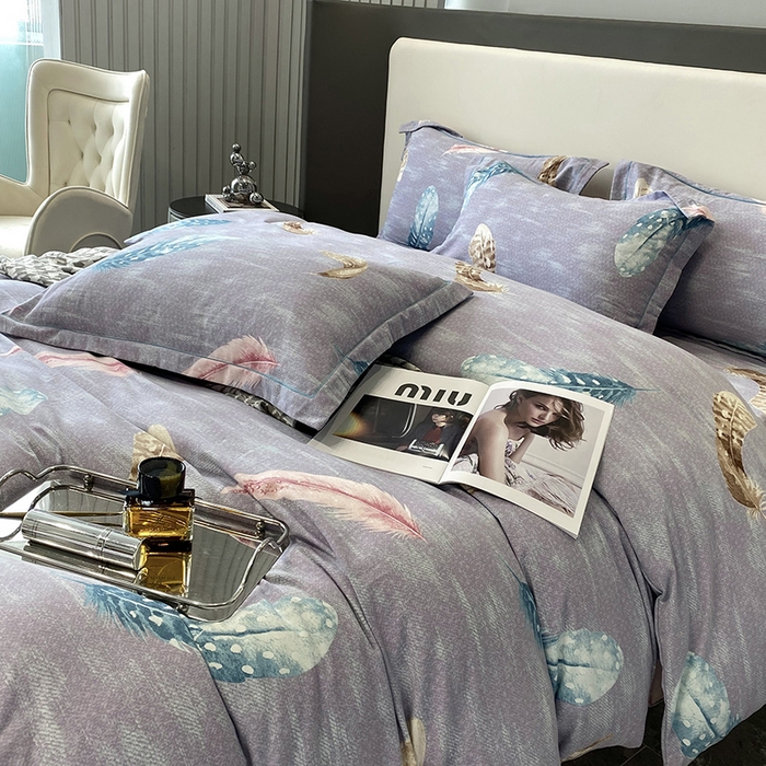 91家纺网 家纺一手货源 找家纺 塞纳 2026新款铂金暖绒加厚磨毛四件套 七彩羽毛