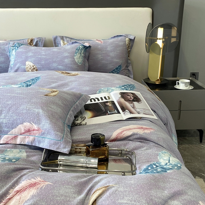 91家纺网 家纺一手货源 找家纺 塞纳 2026新款铂金暖绒加厚磨毛四件套 七彩羽毛