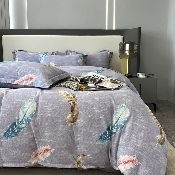 91家纺网 家纺一手货源 找家纺 塞纳 2026新款铂金暖绒加厚磨毛四件套 七彩羽毛