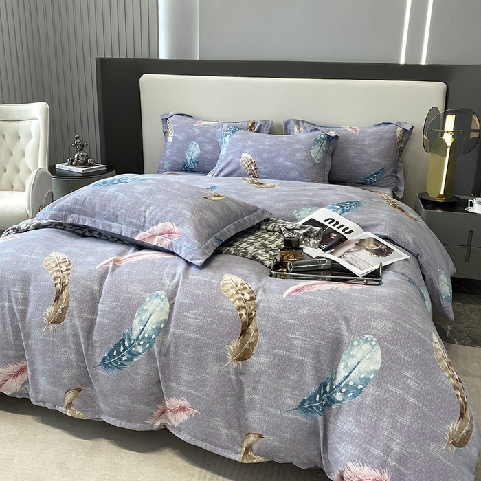 91家纺网 家纺一手货源 找家纺 塞纳 2026新款铂金暖绒加厚磨毛四件套 七彩羽毛