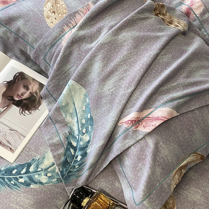 91家纺网 家纺一手货源 找家纺 塞纳 2026新款铂金暖绒加厚磨毛四件套 七彩羽毛