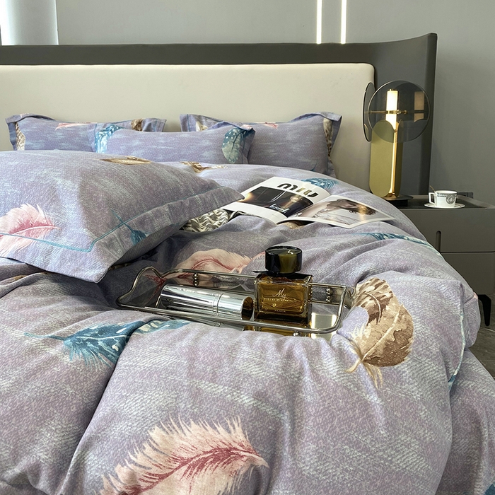 91家纺网 家纺一手货源 找家纺 塞纳 2026新款铂金暖绒加厚磨毛四件套 七彩羽毛