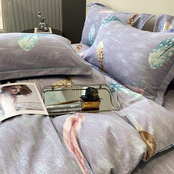 91家纺网 家纺一手货源 找家纺 塞纳 2026新款铂金暖绒加厚磨毛四件套 七彩羽毛