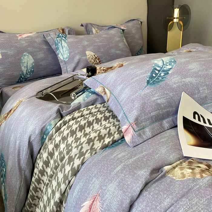 91家纺网 家纺一手货源 找家纺 塞纳 2026新款铂金暖绒加厚磨毛四件套 七彩羽毛