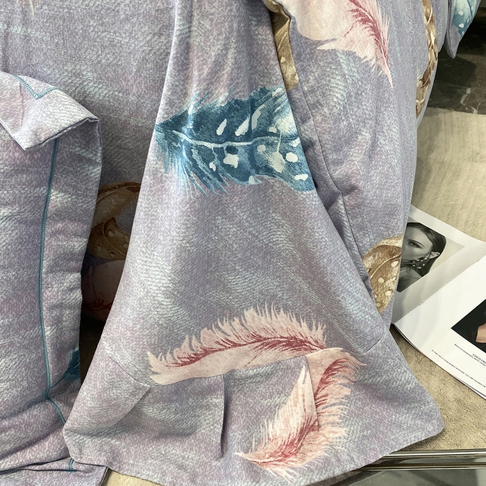 91家纺网 家纺一手货源 找家纺 塞纳 2026新款铂金暖绒加厚磨毛四件套 七彩羽毛