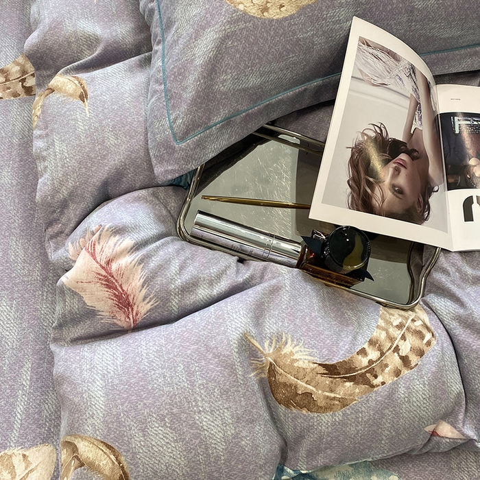 91家纺网 家纺一手货源 找家纺 塞纳 2026新款铂金暖绒加厚磨毛四件套 七彩羽毛