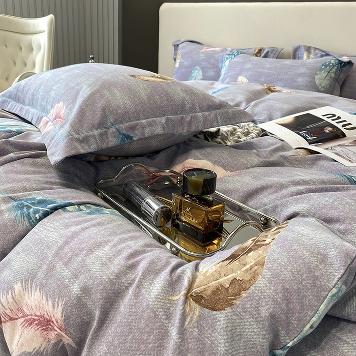 91家纺网 家纺一手货源 找家纺 塞纳 2026新款铂金暖绒加厚磨毛四件套 七彩羽毛