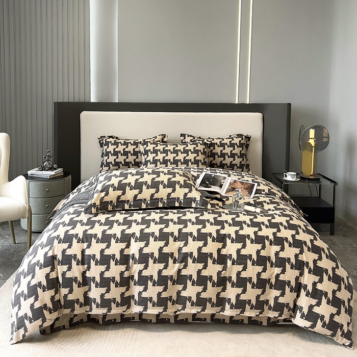 91家纺网 家纺一手货源 找家纺 塞纳 2026新款铂金暖绒加厚磨毛四件套 菱格-咖