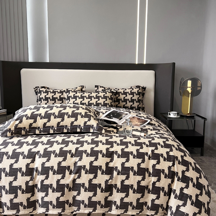 91家纺网 家纺一手货源 找家纺 塞纳 2026新款铂金暖绒加厚磨毛四件套 菱格-咖