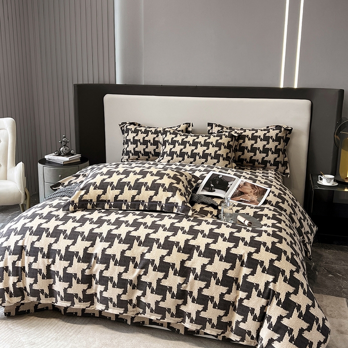 91家纺网 家纺一手货源 找家纺 塞纳 2026新款铂金暖绒加厚磨毛四件套 菱格-咖