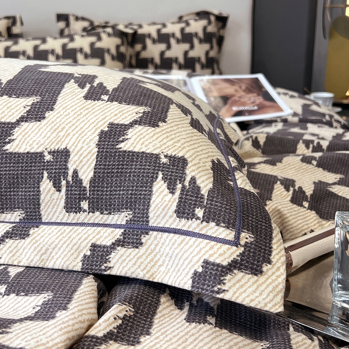 91家纺网 家纺一手货源 找家纺 塞纳 2026新款铂金暖绒加厚磨毛四件套 菱格-咖